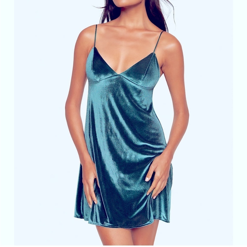 VICTORIA'S SECRET Teal Velvet Slip Dress V-Neck Nightgown, size Large